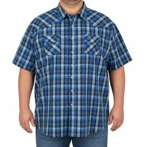 Plains Western Wear Shirt Mens 3X Big Man Blue Black Short Sleeve Pearl Snap